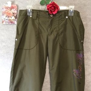 PANTS LG. GREEN SEQUINS BUTTERFLIES BY GADZOOKS